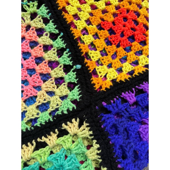 Handmade Crochet Granny Square Multicolor Rainbow Ombré Afghan Throw Blanket - Picture 6 of 11